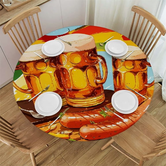 Autua Beer Sausages German Flag Round Tablecloth Stain-Resistant Washable Home Kitchen Parties Holiday Dinner Decor 31"-35