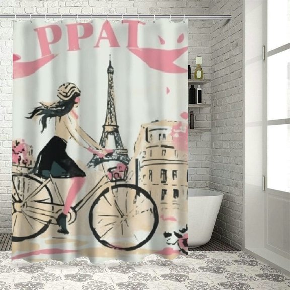 Autua Bicycle Travel City Bathroom Decor Set Polyester Shower Curtain with Hooks Chic Modern Decor 36"x72
