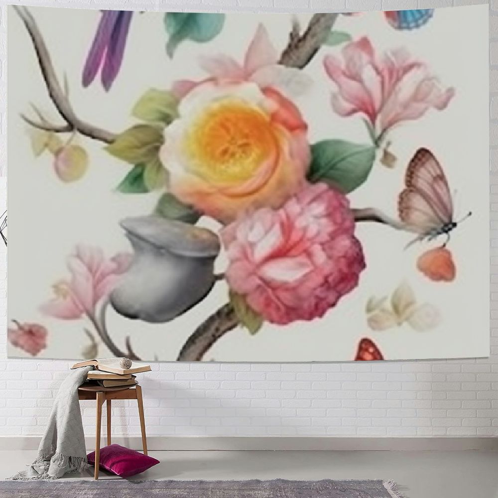 Autua Bird Flowers Butterflies Tapestry Wall Hanging Unique Style