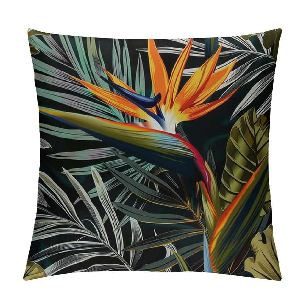 Autua Bird of Paradise Flower Palm Leaves Zebra Print Decorative Throw