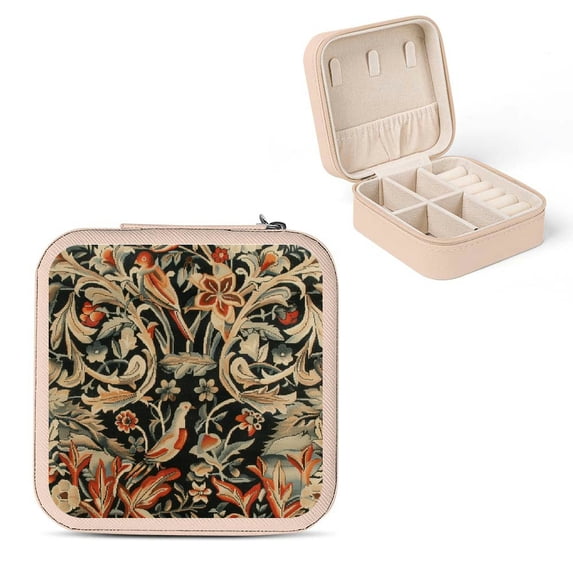 Autua Bird Theme Small Jewelry Box for Women Necklace Ring Earring Organizer Travel Case Compact Size Zipper Storage Box Pink