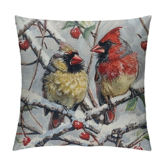 Autua Birds Branch Snow Graphic Decorative Cushion Throw Pillow Cover Winter Theme Printed on Both Sides 1PC 12x12in