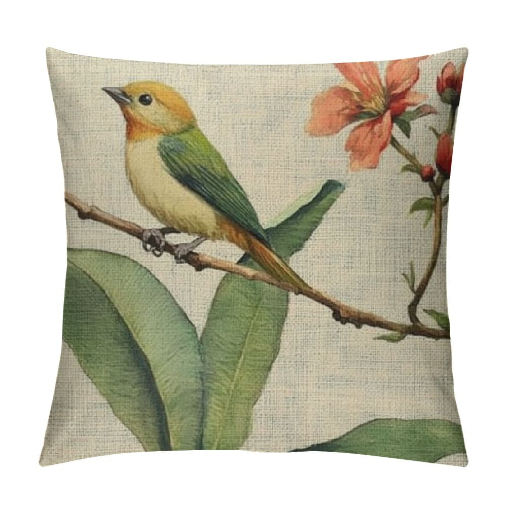 Autua Birds Flowers Graphic Decorative Cushion Throw Pillow Cover for