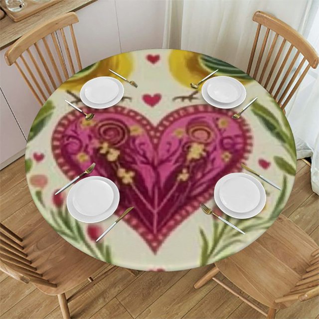 Autua Birds Flowers Heart Round Tablecloth StainResistant Polyester
