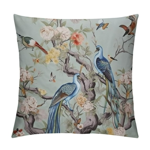 Autua Birds Flowers Tree Graphic Decorative Pillow Cover for Home Couch Living Room Sofa - High-Quality Spring Cushion Case 1PC 18x18in