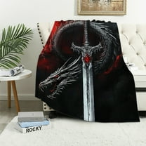 Autua Black Dragon Sherpa Blanket ,Dragon Sword Throw Blanket for Kids Girls Boys Teens Bed Sofa,Western Magical Animal Fleece Blanket Dark Red Fuzzy Blanket 40x50in