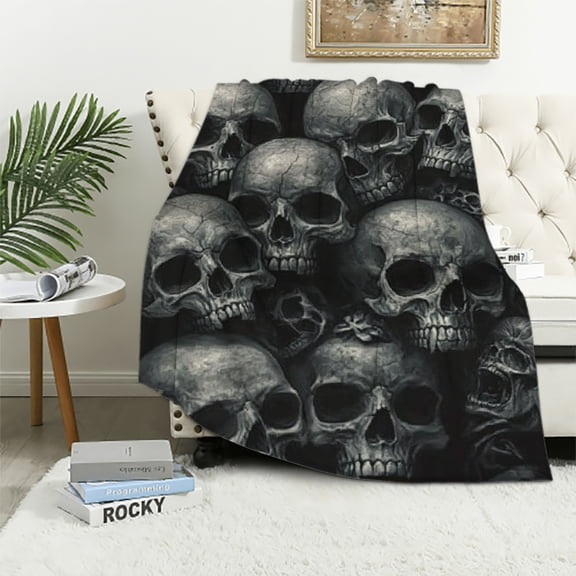 Autua Black Horror Skull Fuzzy Sofa Throw Blanket Flannel Super Soft Warm Fleece Bedspread Home Decor for Bed Couch Living Room All Season 60x80in