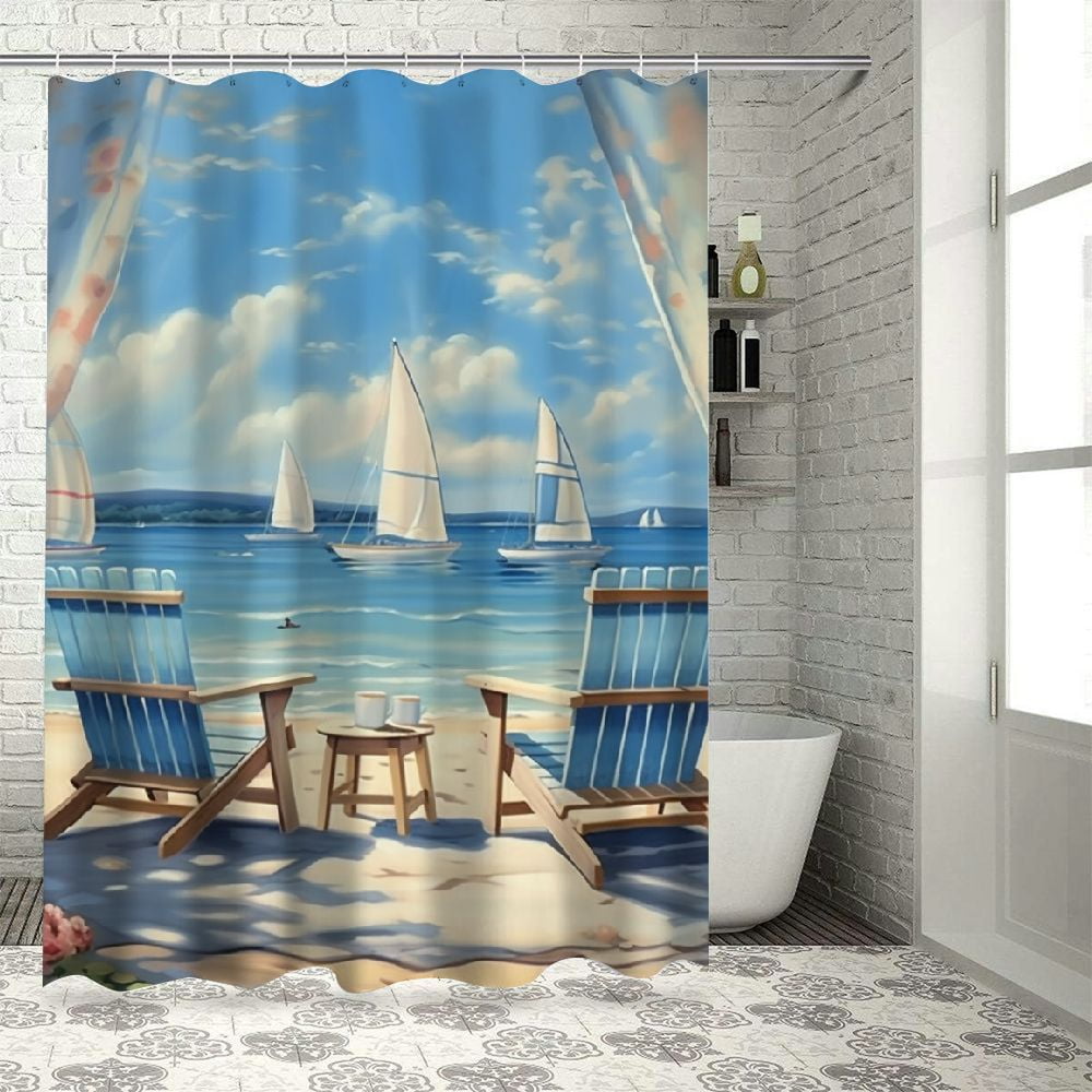 Autua Blue Chairs and A Sailboat Shower Curtain Sets Bathroom Shower ...