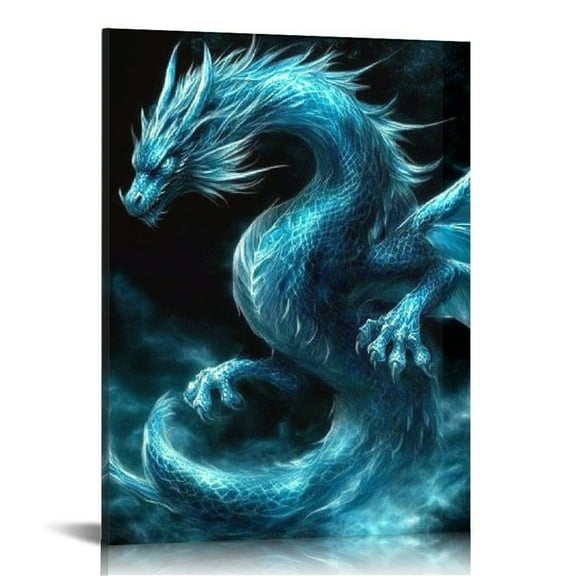 Autua Blue Dragon Ready to Hang Canvas Wall Decor for Home Office 12x16 in