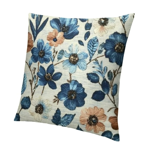 Autua Blue Floral Pillow Covers Navy Blue Floral Throw Pillow Cover Chinoiserie Flowers Square Pillowcase Cushion Cases for Home Couch Bed Sofa 12x12in