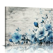 Autua Blue Flower Painting Canvas Wall Art For Home Office Decor 20x16in