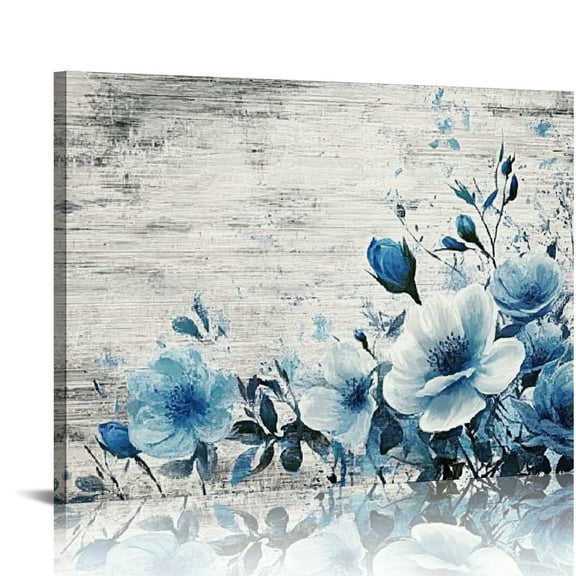 Autua Blue Flower Painting Canvas Wall Art For Home Office Decor 20x16in