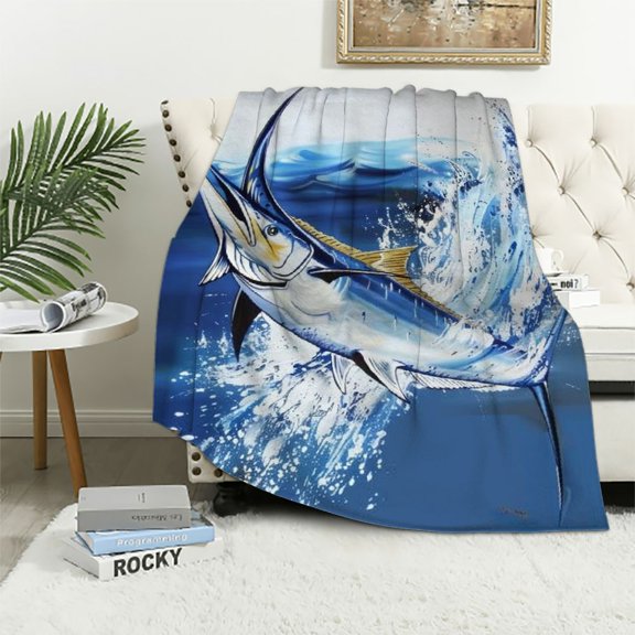Autua Blue Marlin Water Splash Warm Lightweight Fleece Blanket Soft Blanket for All Seasons 60x80in
