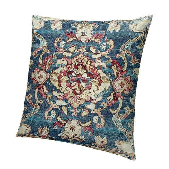 Autua Boho Pillow Covers, Ethnic Design Boho Decorative Throw Pillows Linen Blue Red Carpet Pattern Farmhouse Bohemian Cushion Pillow Covers for Sofa Couch Outdoor Decor 12x12in