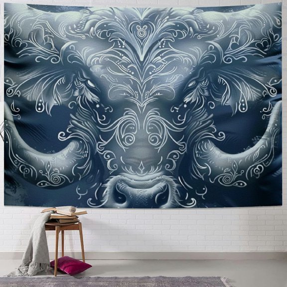 Autua Bull Android Jones Digital Art Tapestry Wall Hanging Unique Style Graphic Tapestries Home Decor for Living Room Bedroom Dorm - 4 Sizes Available 60x50inch