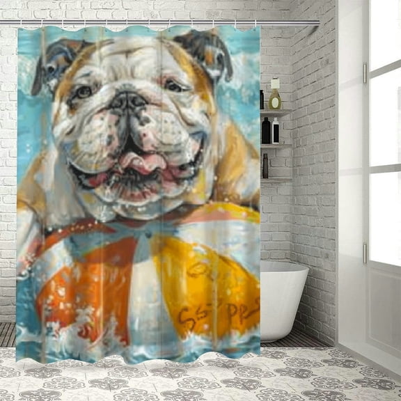 Autua Bulldog Beach Fun Shower Curtain for Bathroom Decoration 100% Polyester with Hooks 60"x72
