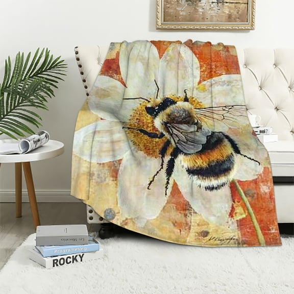 Autua Bumblebee Throw Blanket,Soft,Lightweight Flannel,Bee and White Daisy Warm Yellow Blankets - Gifts for Kids Adult Women,for Couch Office Travel,Home Living Room Nature Decor 60x80in
