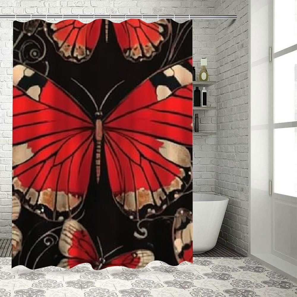 Autua Butterflies Bathroom Shower Curtain Set, Graphic Print Polyester