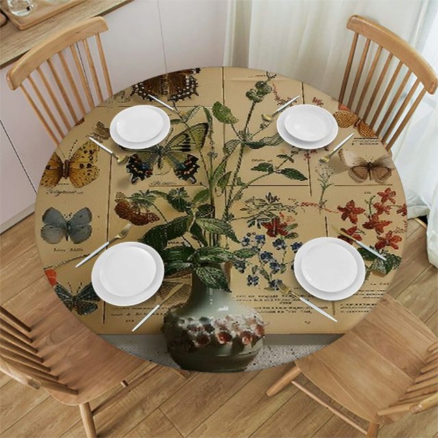 Autua Butterflies Round Tablecloth Stain Resistant & Washable Indoor