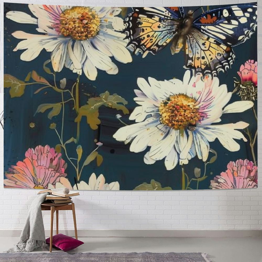 Autua Butterfly Flowers Painting Tapestry Wall Hanging Unique Style