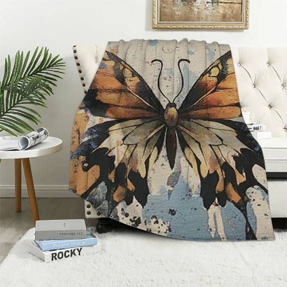 Autua Butterfly Paper Art Nouveau Warm Lightweight Blanket Soft Fleece Blankets Throw Blanket Living Rooms Sofa Decor Cow Gifts All Seasons Exquisite Gifts 40x50in