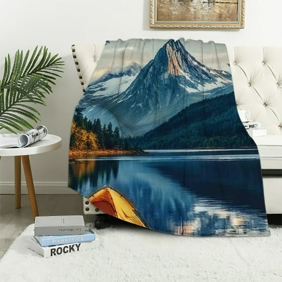 Autua Camping Fleece Blanket ,Rustic Farmhouse Camping Throw Bed Blanket,Nature Scenery Tent Sherpa Blanket Kids Boys Girls,Explore Camper Rv Fuzzy Blanket 40x50in