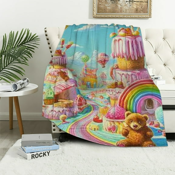 Autua Candy Throw Blanket Flannel Fleece Blanket Cartoon Game Sweet Candy Land Design Lightweight Throw for Bed Sofa Travel Teens Birthday 50x60in