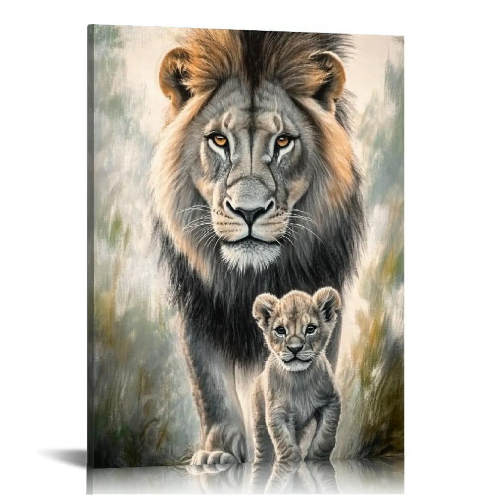 Autua Baby Lion Wildlife Ready to Hang Canvas Wall Art Decor 16x20in ...