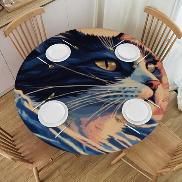 Autua Cat Round Table Cover Stain Resistant Washable Indoor Outdoor