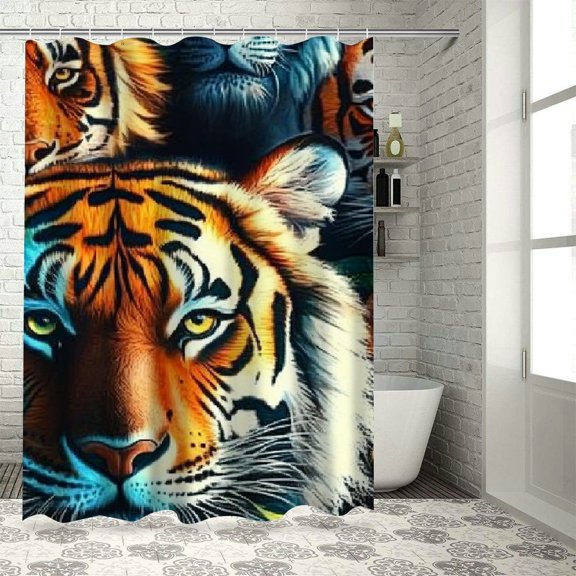 Autua Chic Modern Bathroom Decor Shower Curtain Tigers Leaves Flowers 69"x72