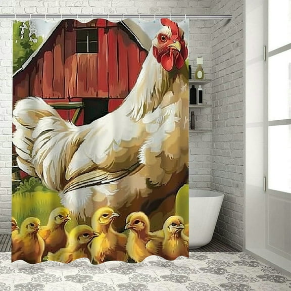 Autua Chicken Chicks Barn Chic Modern Bathroom Decor Shower Curtain 100% Polyester Home Bathtubs Bathroom Decoration with Hooks 36"x72