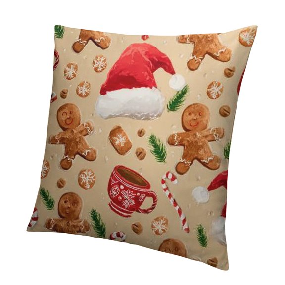Autua Christmas Gingerbread Man Decoration Pillowcase Cute Crutch Cane Sugar Hot Cocoa Christmas Tree Pillowcase Orange Christmas Pillowcase Decorate Family Sofa 18x18in