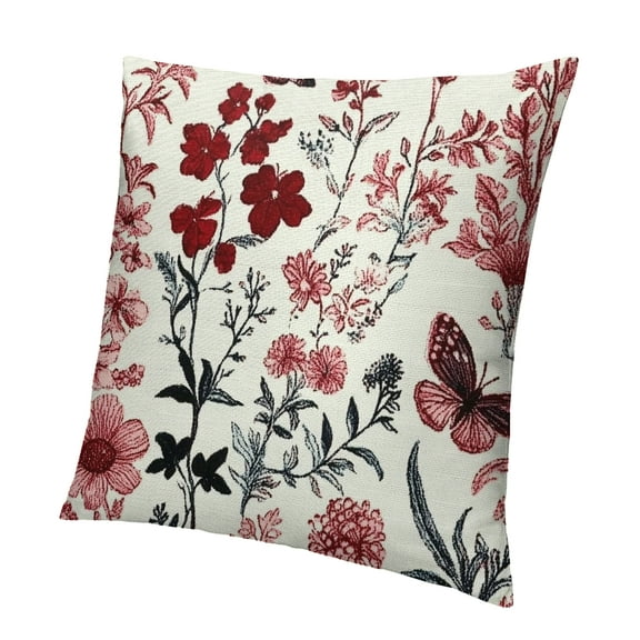 Autua Christmas Pillow Covers,Burgundy Red Wild Flower Plant Throw Pillows Case,Seasonal Floral Outdoor Decorative Square Linen Farmhouse Decor Cushion Covers 12x12in
