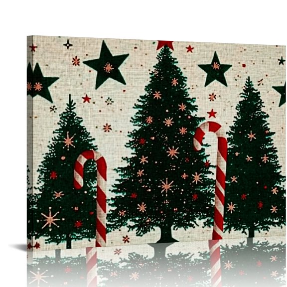 Autua Christmas Tree Stars Candy Cane Wall Decor Canvas Art 16x12in