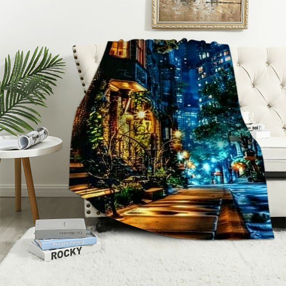 Autua City Night Lights Warm Lightweight Blanket Soft Fleece Blankets for All Seasons, Living Rooms Sofa Decor Cow Gifts, Long-Lasting Blanket 40x50in