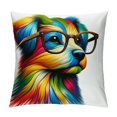 thumbnail image 1 of Autua Colorful Dog with Glasses Graphic Decorative Cushion Throw Pillow Cover for Home Couch Living Room Bed Sofa Aesthetic Decor, Soft and Durable 1PC 22x22in, 1 of 5