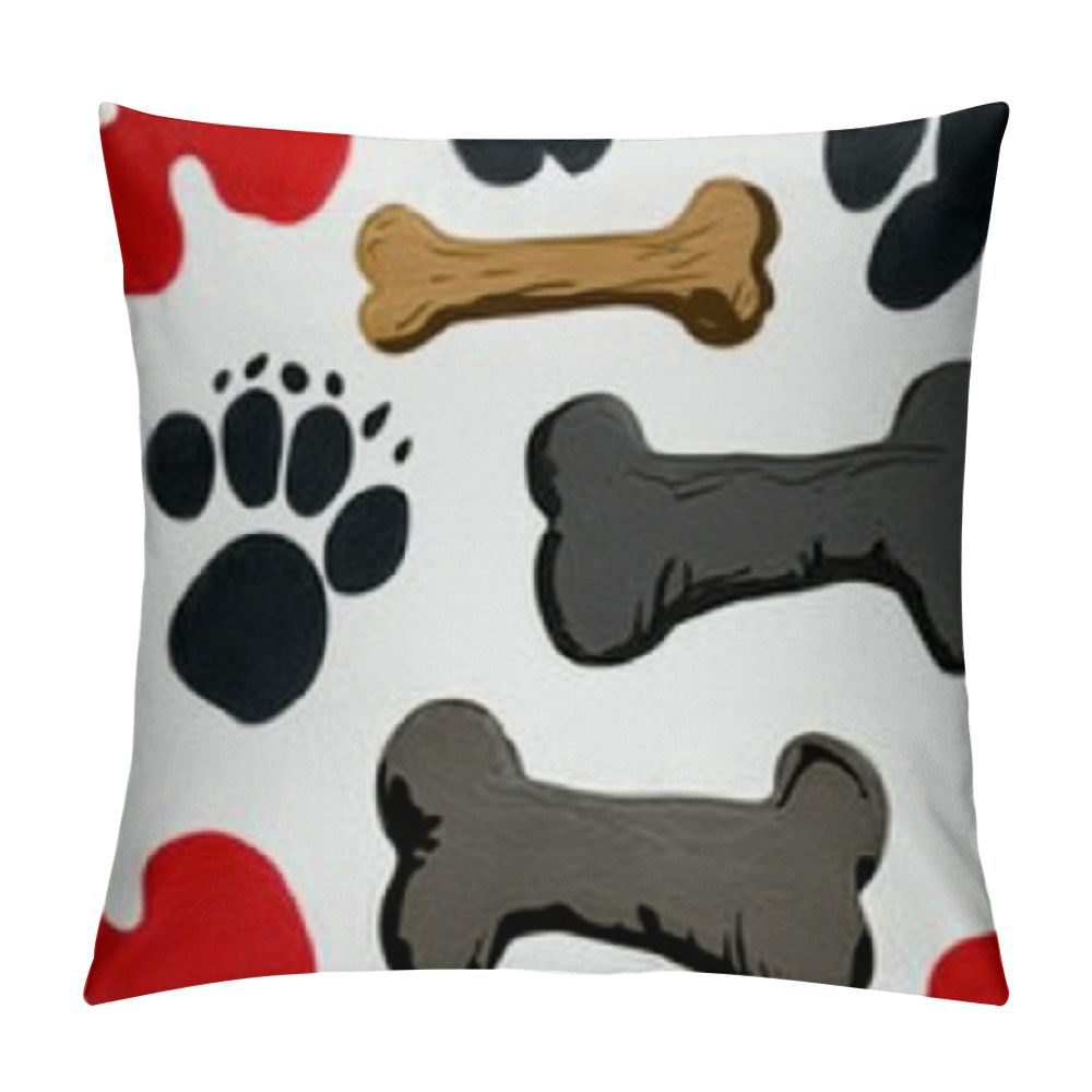 Autua Colorful Dog Paws Throw Pillow Covers Bones Hand Drawn Pillow