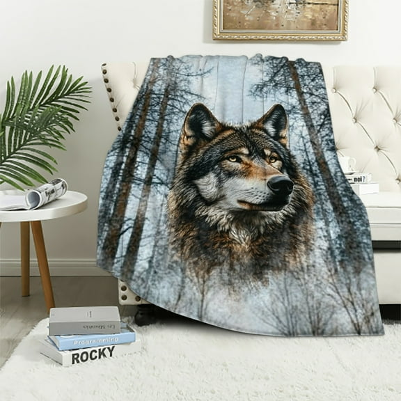 Autua Cool Wolf Blanket Majestic Forest Throw Blankets,Birthday Gifts for Kids Men Women &amp; Wildlife Lovers,Lightweight Soft Fleece Cozy for Sofa Couch Bed Room Rustic Decor  40x50in