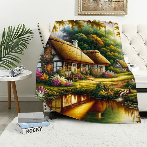 Autua Cottage Serene Environment Tranquility Warm Lightweight Blanket Soft Fleece Blankets Throw Blanket Living Rooms Sofa Decor Cow Gifts Blanket All Seasons Lightweight Soft Blanket for All