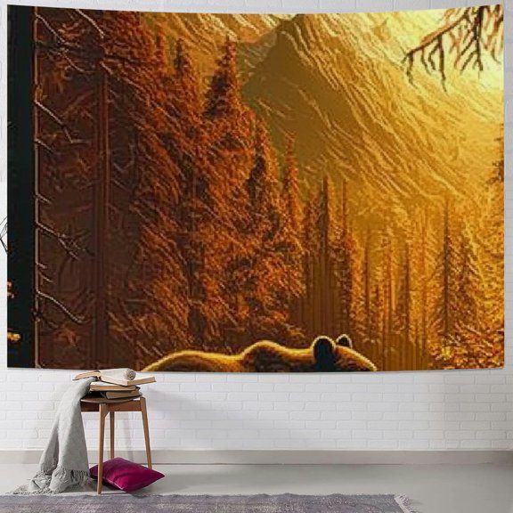 Autua Country Bear Tapestry Wall Hanging, Hunting Theme Tapestry Forest Animal Tapestry for Kids Boy Teen, Mountain Jungle Wildlife Wall Art Decorate Bedroom 60x50inch