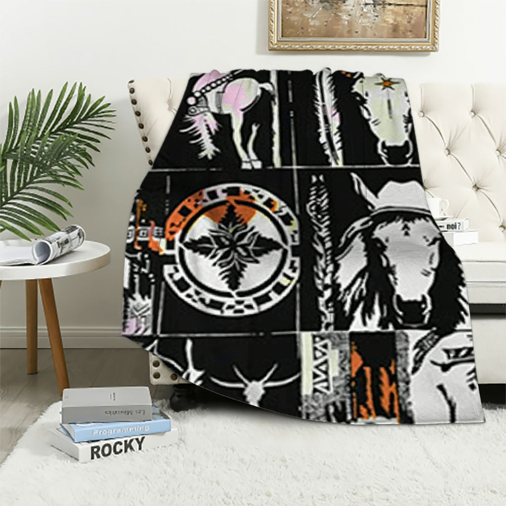 Autua Cowboy Throw Blanket Bull Skull Horse Arrow Print Bed Blanket for