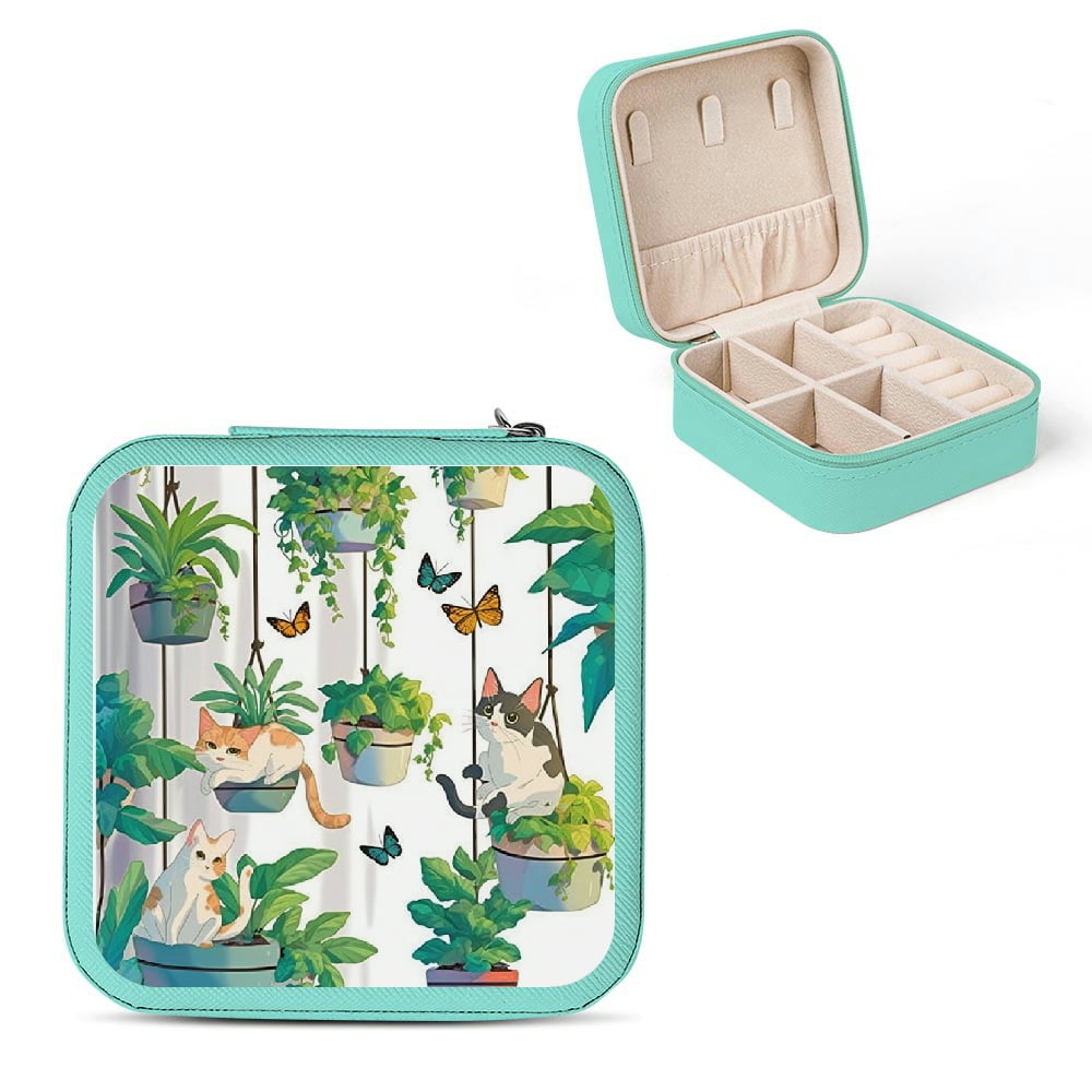 Autua Cute Cat Butterfly Plants Jewelry Box for Necklace, Ring, Earring ...