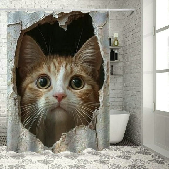Autua Cute Cat Chic Modern Bathroom Decor Shower Curtain 100% Polyester with Hooks Waterproof & HD Digital Print 36"x72