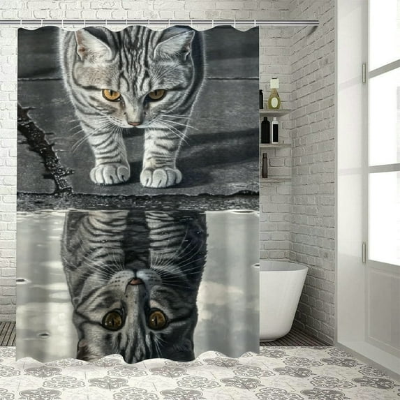 Autua Cute Cat Chic Modern Bathroom Decor Shower Curtain with Hooks 100% Polyester Fiber 36"x72