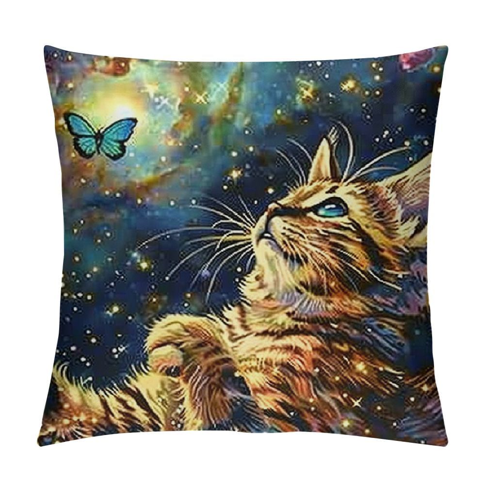 Autua Cute Cat Graphic Decorative Pillow Cover for Home Couch Living