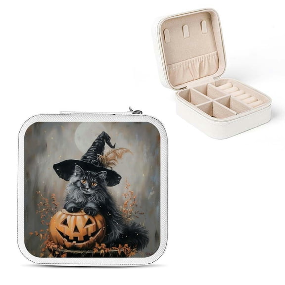 Autua Cute Cat Mother's Day Gifts Jewelry Box, Flexible Storage for Halloween Necklace, Ring, Earring, Compact Size Mini Travel Organizer White