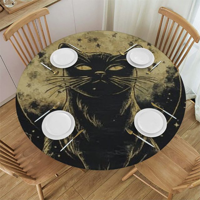 Autua Cute Cat Round Table Cover Stain Resistant Washable Indoor