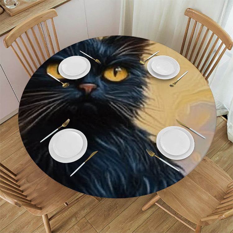 Autua Cute Cat Round Tablecloth 100 Polyester Waterproof Fabric Stain