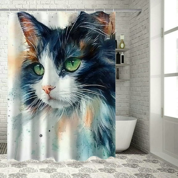 Autua Cute Cat Shower Curtain for Bathroom Decoration 100% Polyester Washable Shower Curtain with Hooks 36"x72