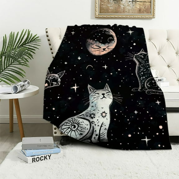 Autua Cute Cat Stars Space Art Warm Lightweight Blanket Soft Fleece Blankets Throw Blanket Living Rooms Sofa Decor Cow Gifts Blanket All Seasons Super Soft Blanket 40x50in